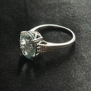 Natural Blue Aquamarine In Sterling Silver Diamond Ring